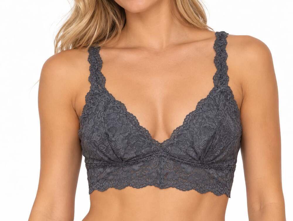 Felina Charcoal Grey Floral Lace Racerback Bralette with Scalloped Trim